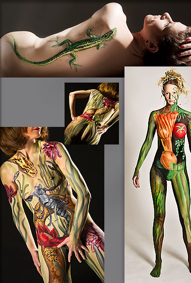 bodypainting gecko skorpion gemuese